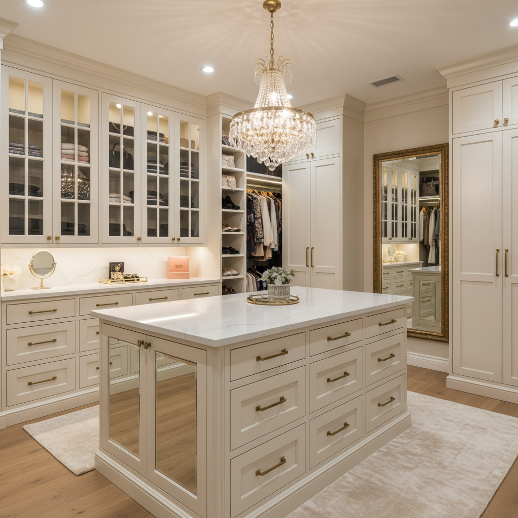 Cream & Glass Master Walk-In Closet