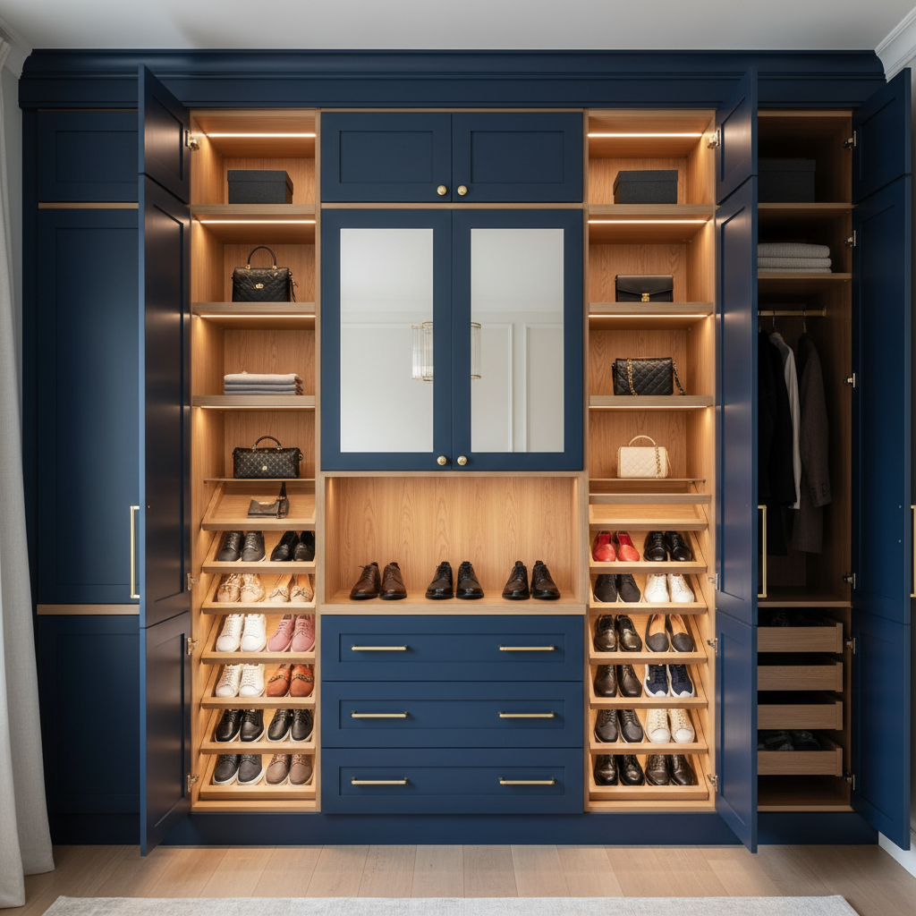Navy Blue Inset Cabinet Closet Wall