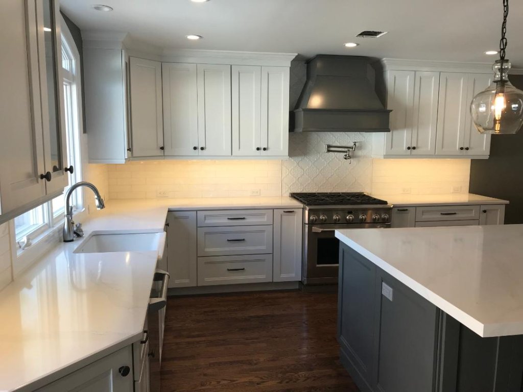 Gray Kitchen with Arabesque Tile Backsplash