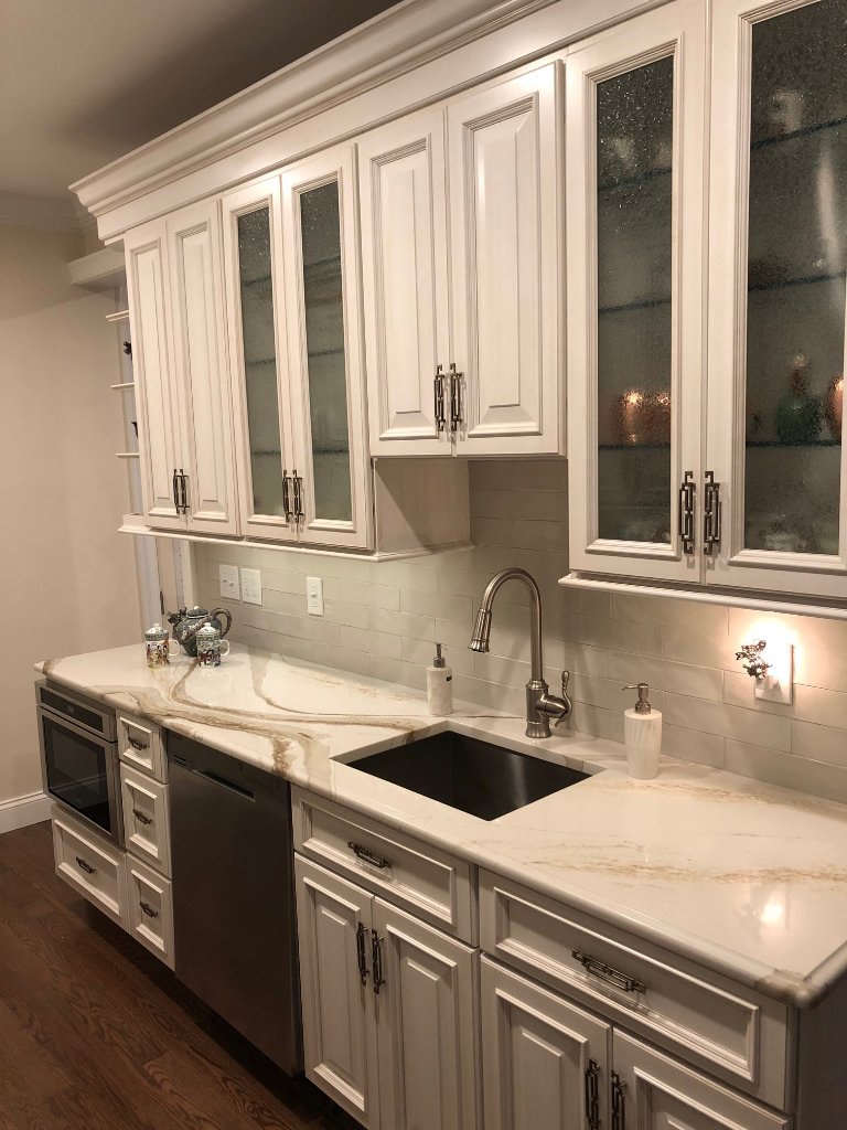 Classic White Kitchen with Glass-Front Cabinets
