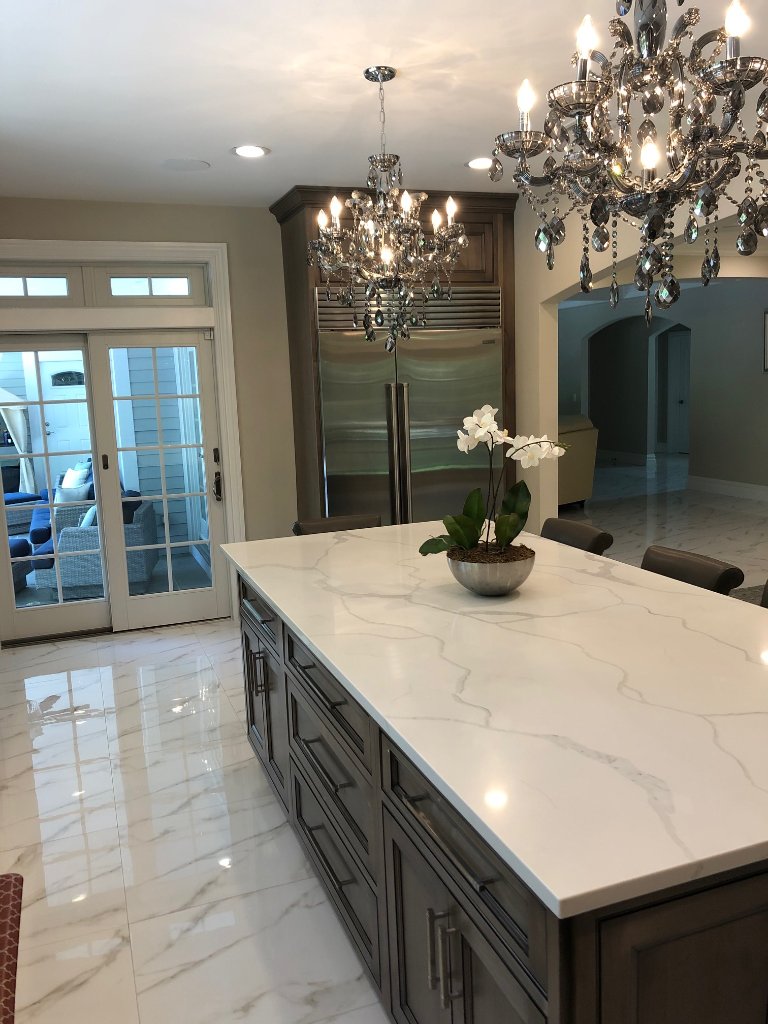 Walnut Kitchen Island with Quartz Countertop