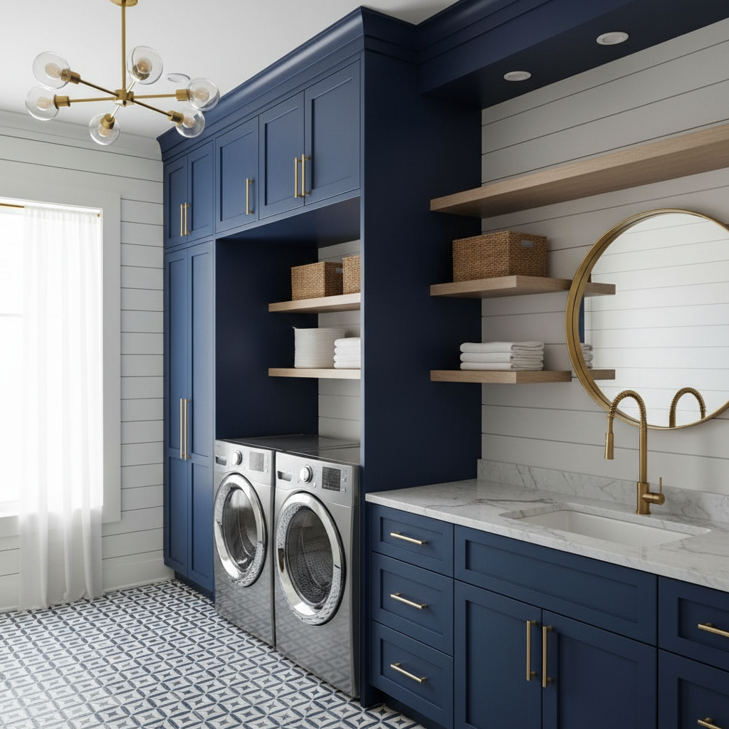 Navy Blue Built-In Laundry Suite