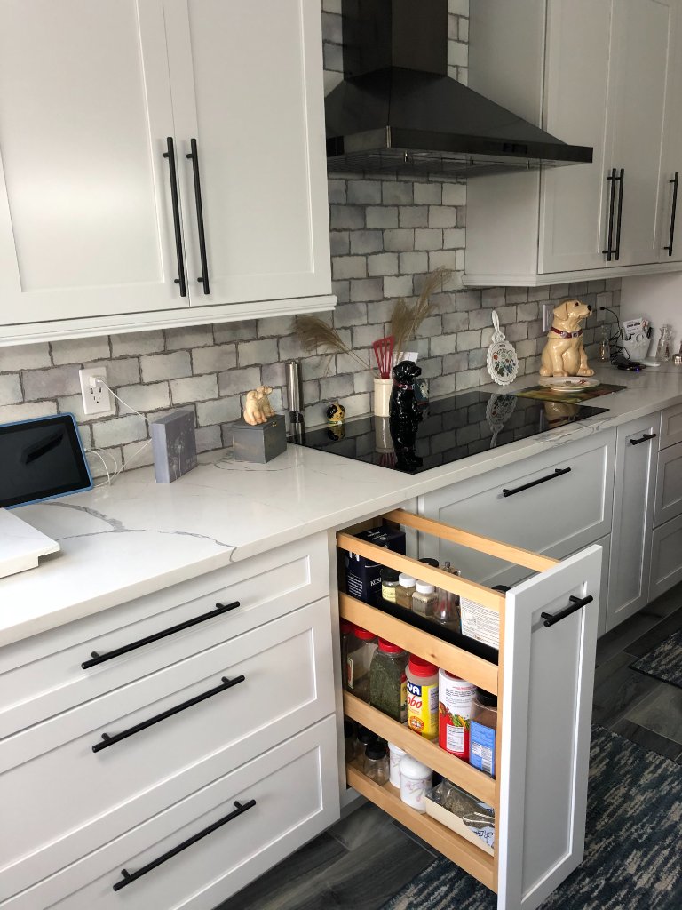 Gray Shaker Kitchen with Pull-Out Storage