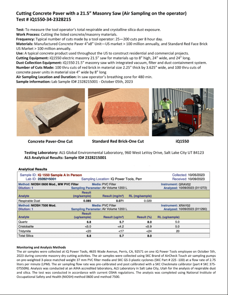 iQ1550 OSHA Silica Dust Testing White Paper