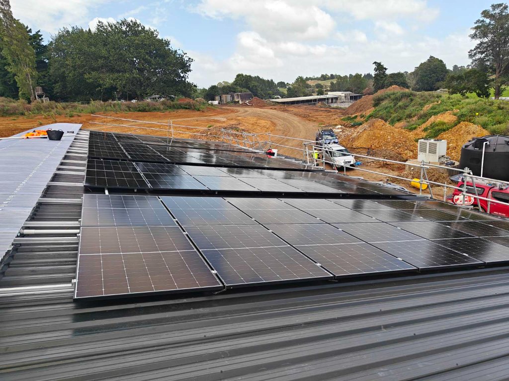 Solar array installed on a new dairy shed roof at Whatawhata, Waikato