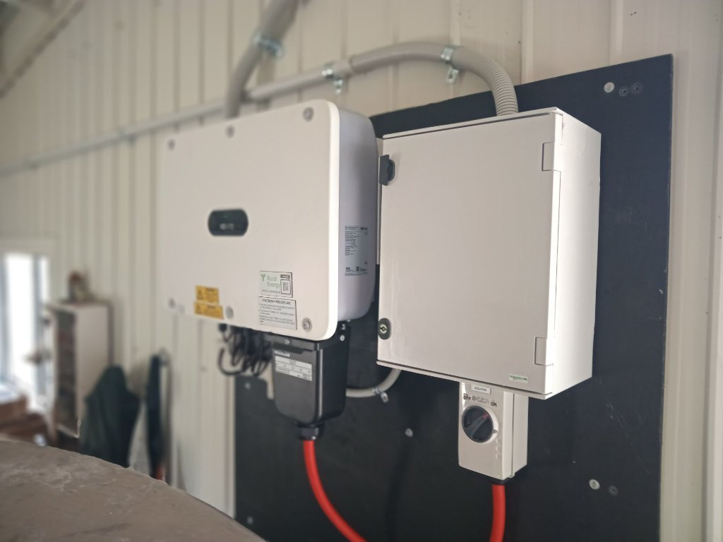 Entelar 29.9kW three-phase inverter and switchboard installed in a Putāruru dairy shed