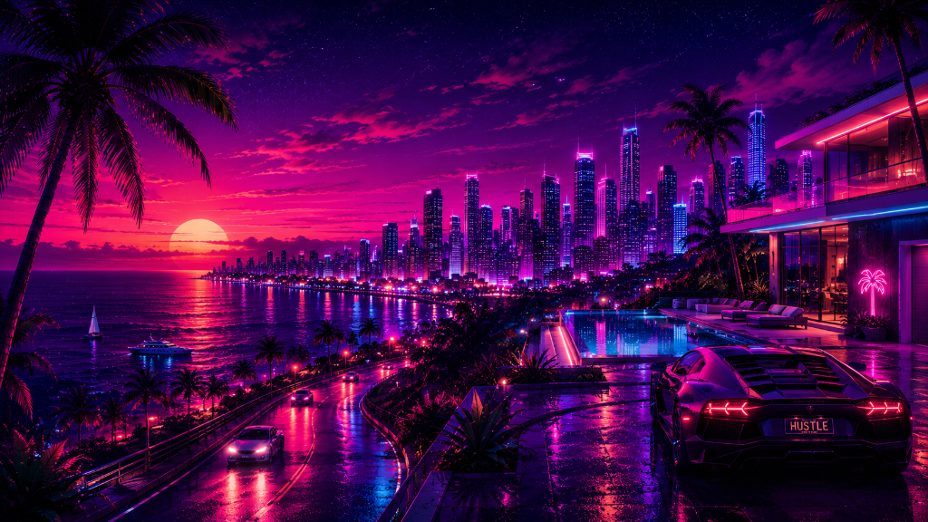 Hustle City neon skyline
