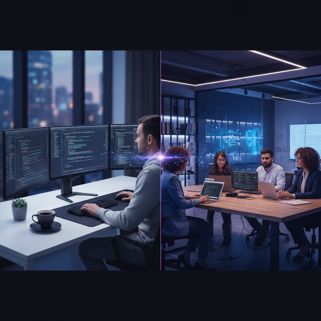 Diverse tech team collaborating in modern office