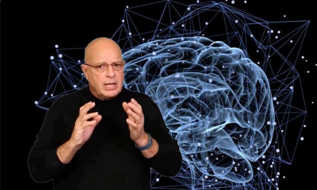 Ron Bonnstetter hosting Sixty Second Science with a neural network brain graphic