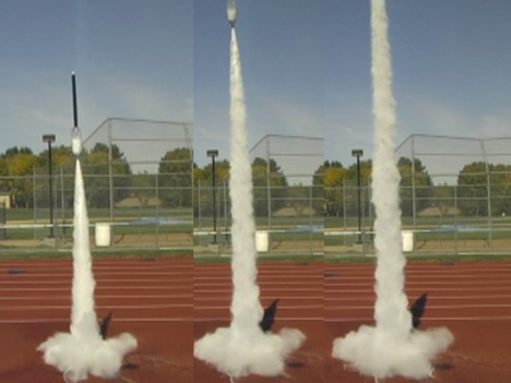 Water rocket launch sequence on an athletic track
