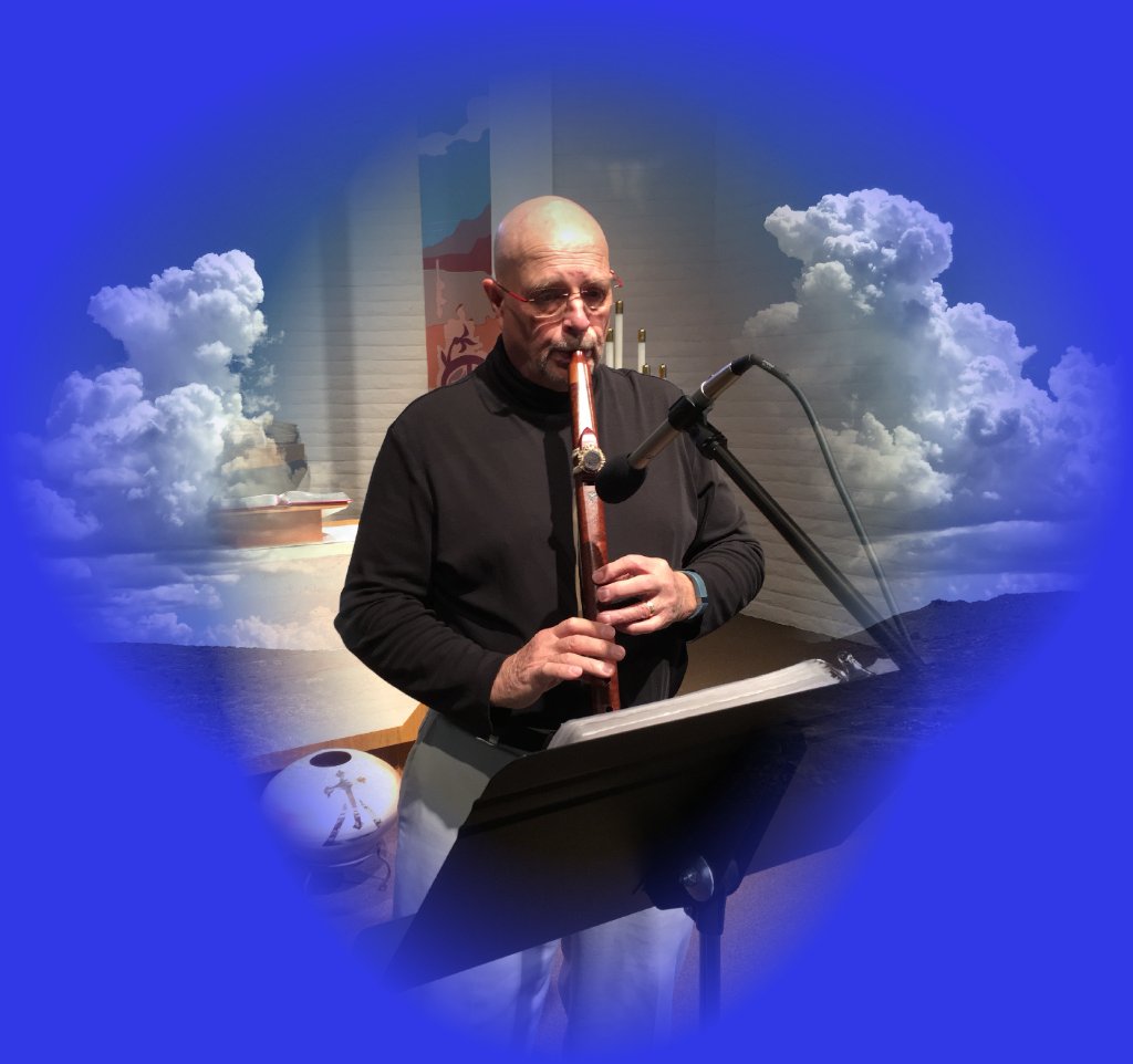 Ron Bonnstetter playing a wooden Native American flute