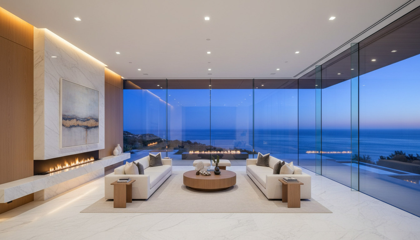 Modern luxury interior with ocean view