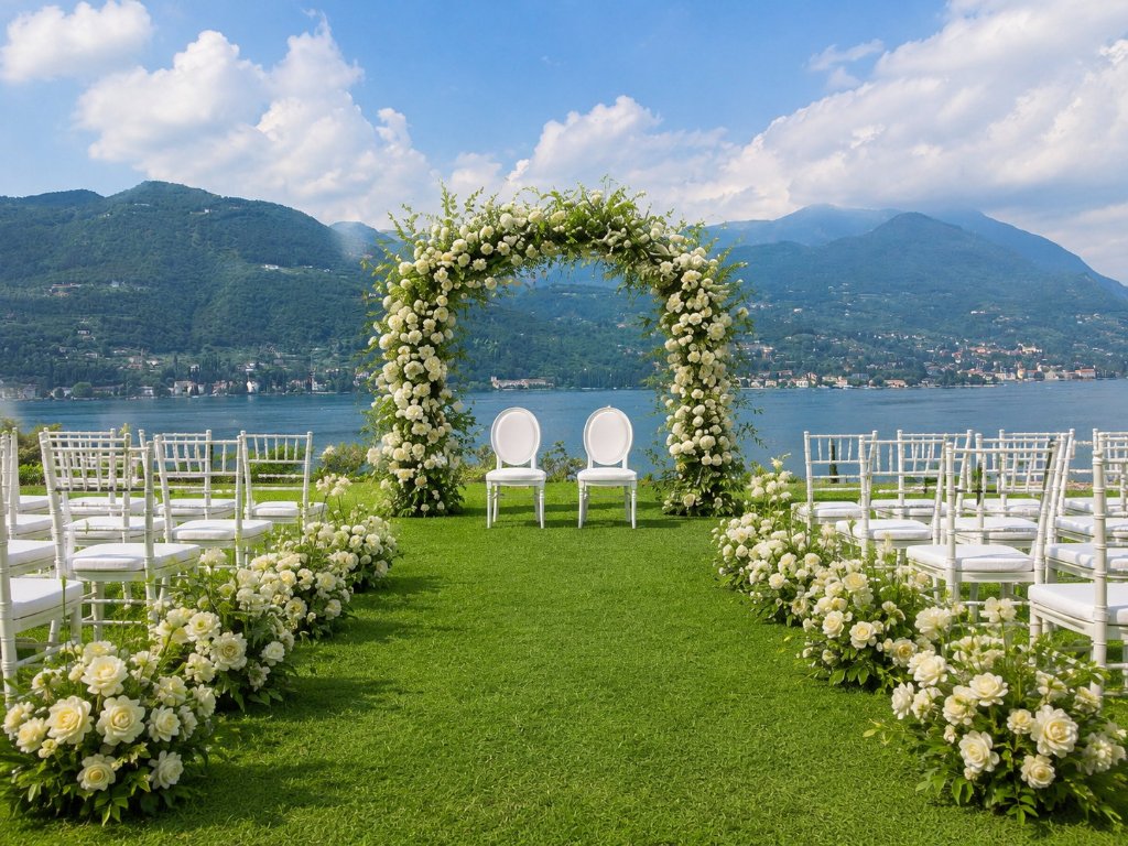 Hochzeit am Gardasee – Trauzeremonie im Freien mit Seeblick, Villa Martini San Felice del Benaco