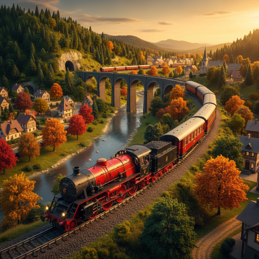 Stunning HO scale model train layout with vintage steam locomotive