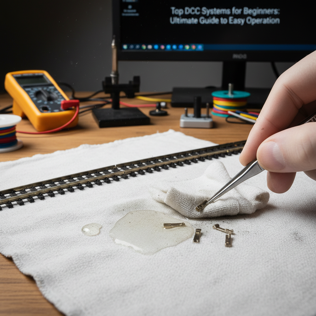 Track cleaning tools and supplies for model railroads, related to Top DCC Systems for Beginners: Ultimate Guide to Easy Operation