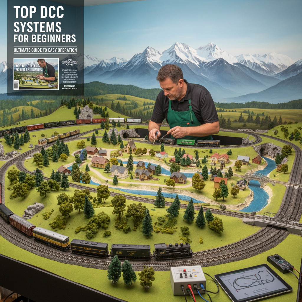 Model railroad hobbyist working on a detailed layout, related to Top DCC Systems for Beginners: Ultimate Guide to Easy Operation
