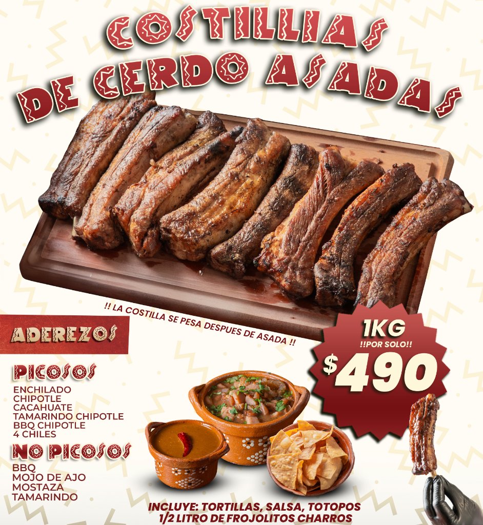Costillias de Cerdo Asadas 1KG