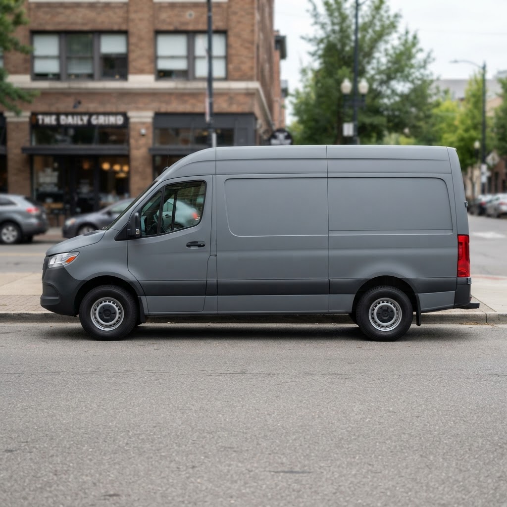 Matte gray cargo van color change wrap