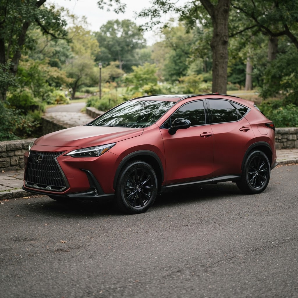 Satin dark red SUV color change wrap