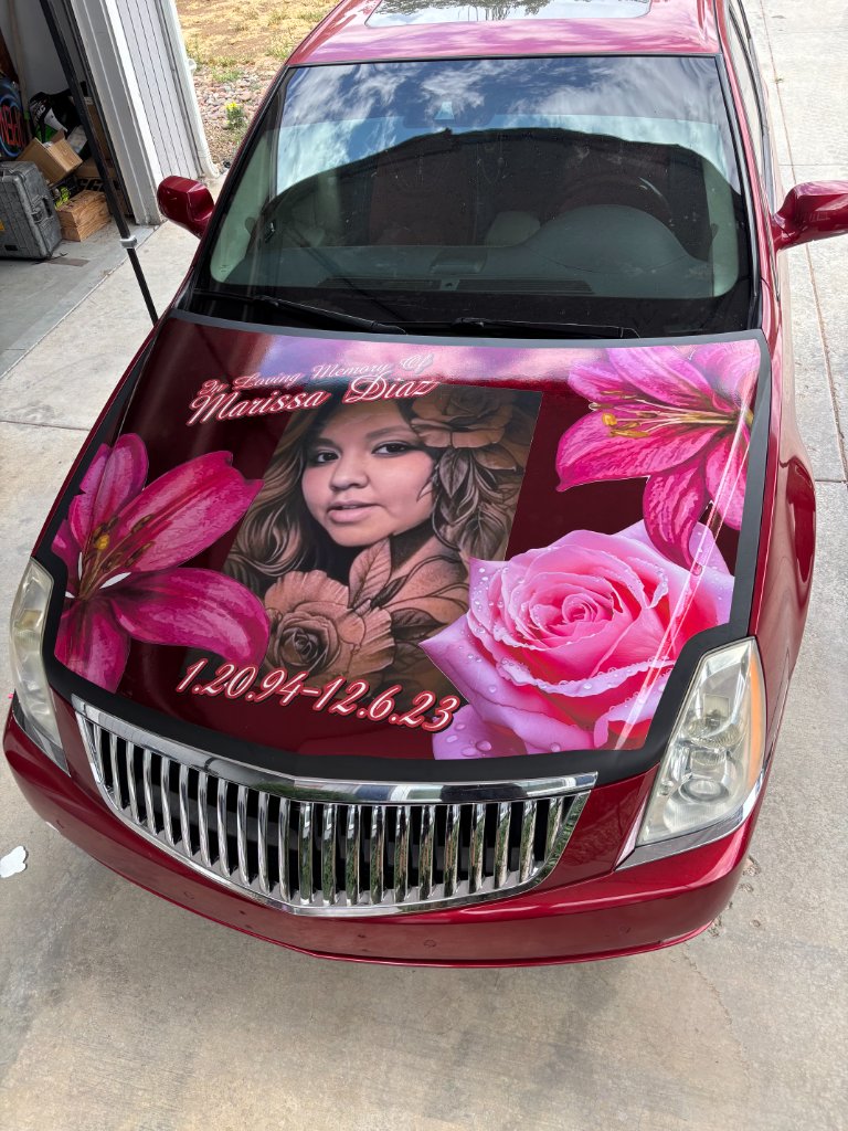 Memorial portrait car hood wrap
