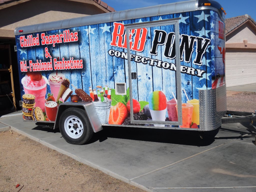 Red Pony Confectionery trailer side wrap