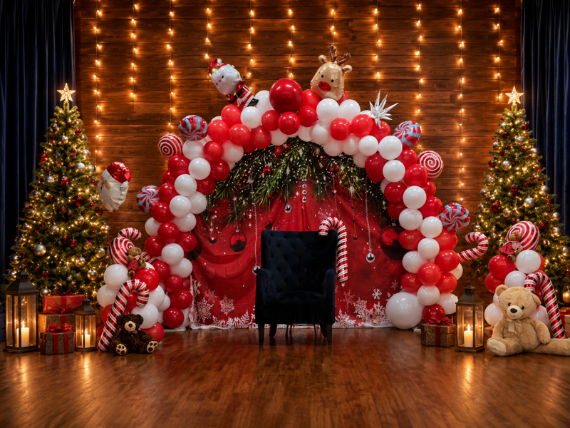 Christmas holiday balloon arch with lights