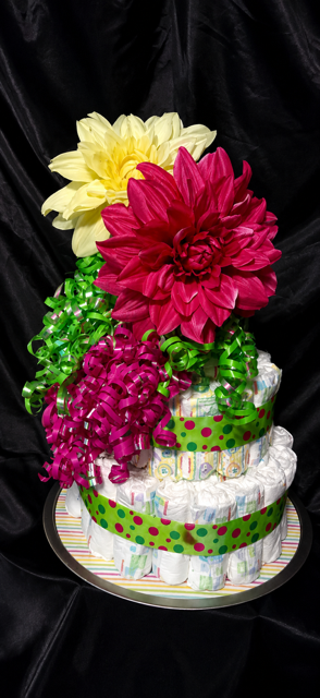 Colorful flower diaper cake