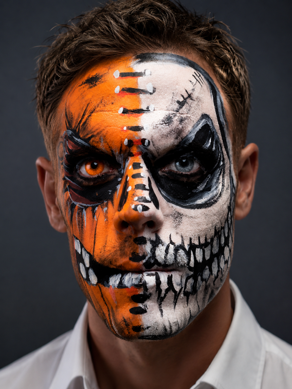 Orange and white skull face painting