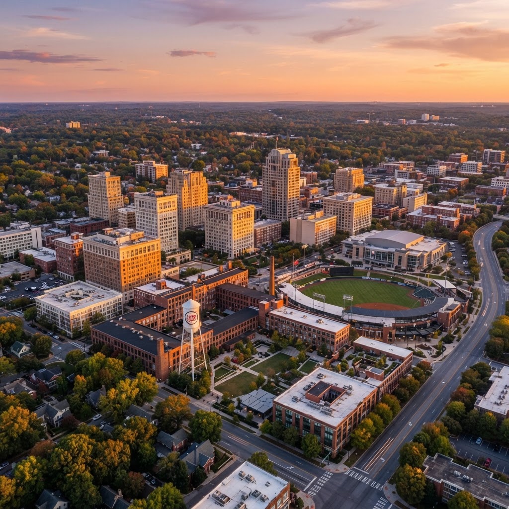 Durham NC skyline - Auxi Services coverage