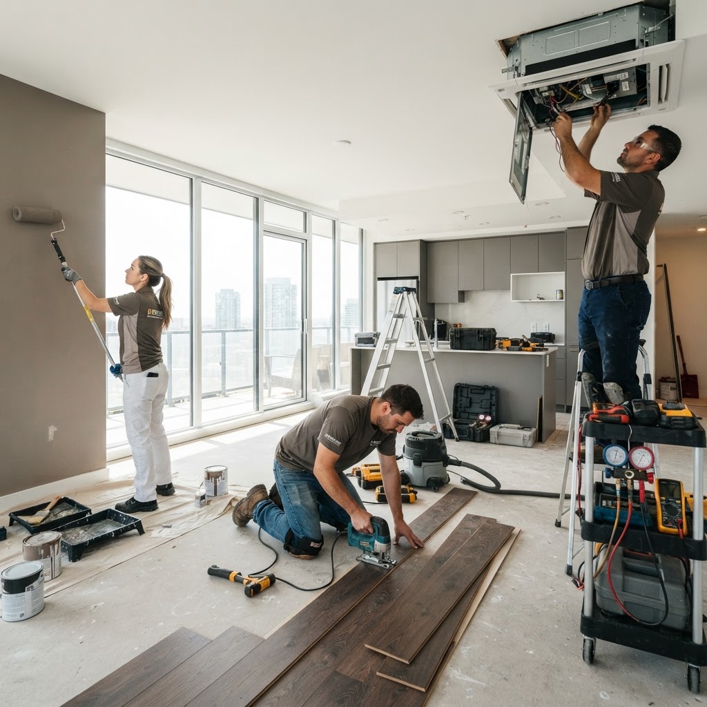 Skilled tradespeople performing commercial maintenance services