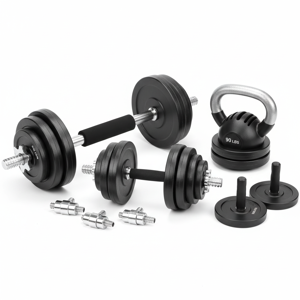 Adjustable Dumbbell Set 4-in-1 – Up to 90lbs