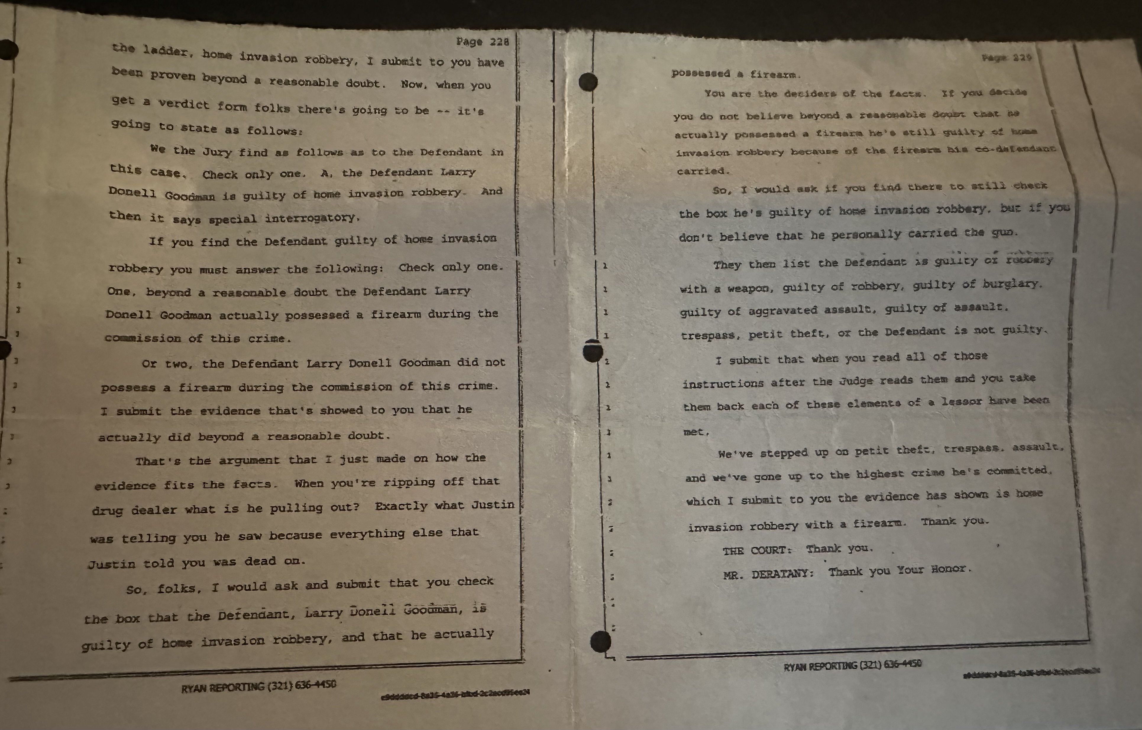 E) TRIAL TRANSCRIPT ERRORS (PAGES 228 AND 229) — EXHIBIT E