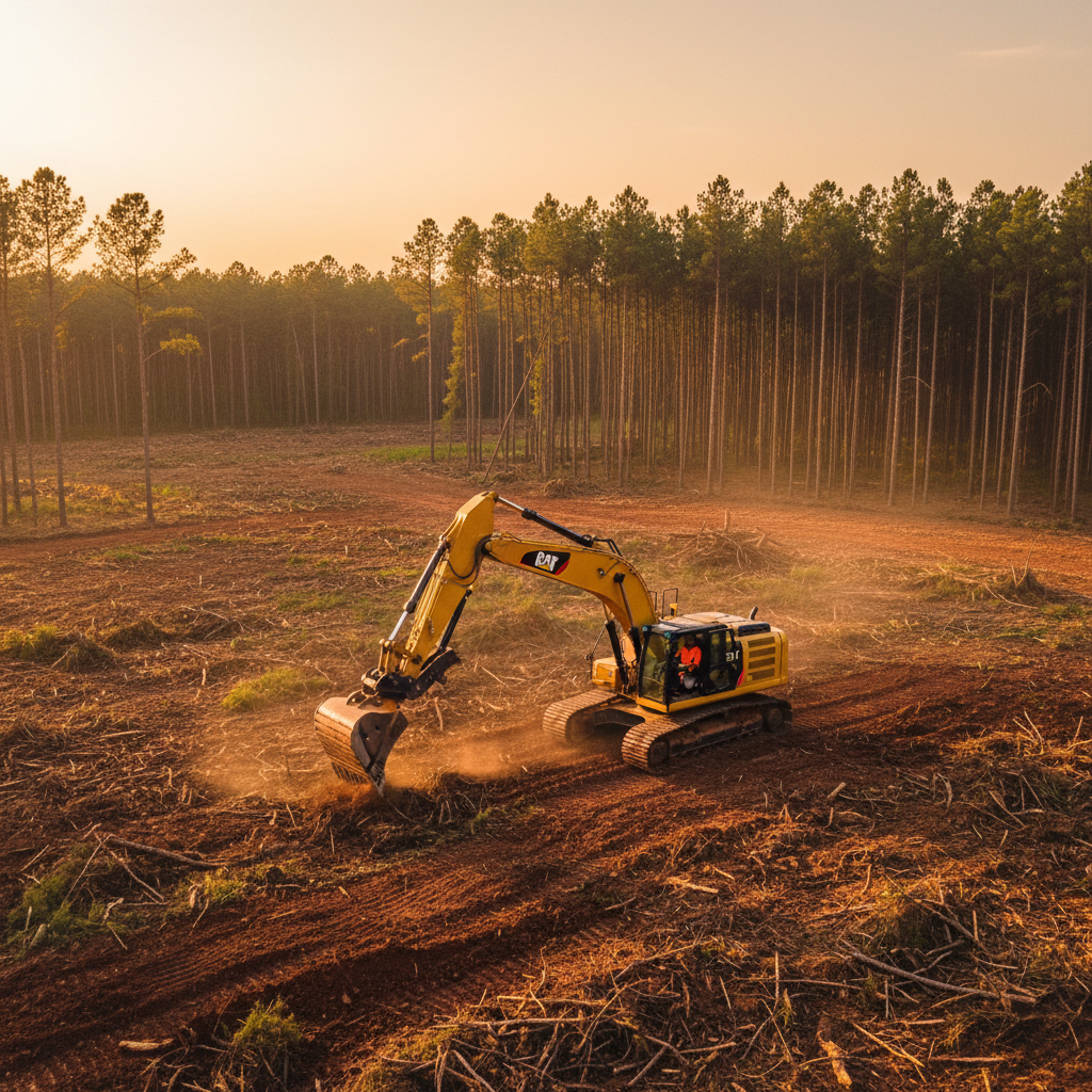 Excavator clearing land in South Georgia