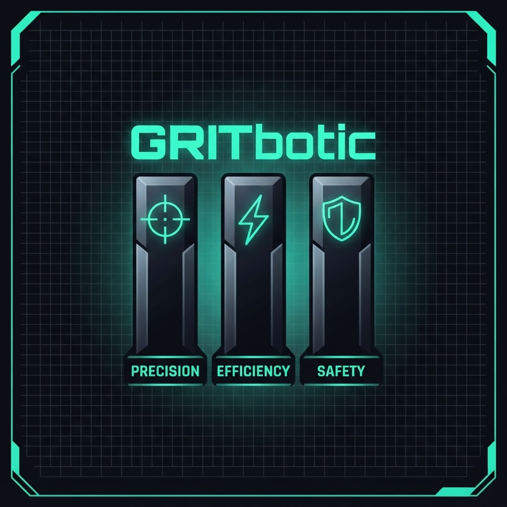 GRITbotic mission emblem — Precision, Efficiency, Safety