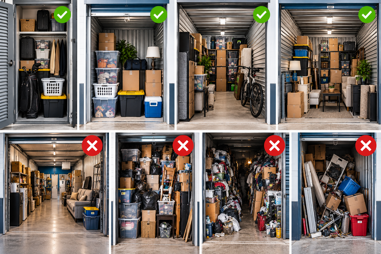 Storage unit service scope — organized vs. disorganized storage spaces.