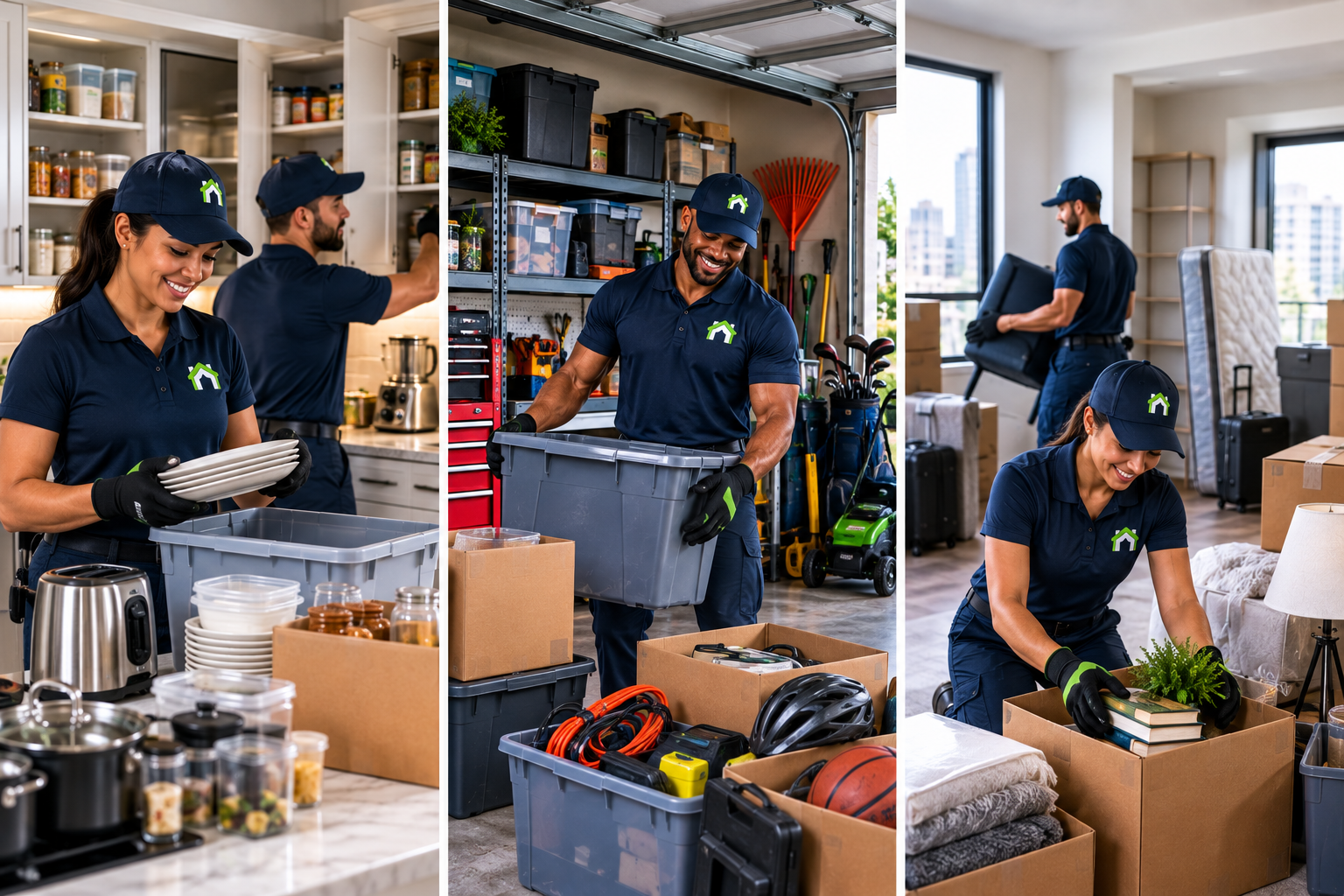 CleanOutz crews cleaning out kitchens, garages, and living spaces — specialized small-space cleanout services.