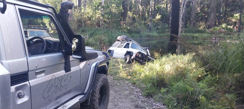 Vehicle submerged in creek