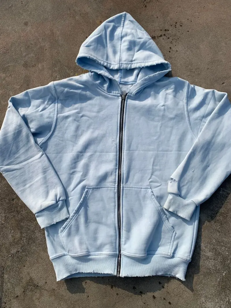 Acid Wash Zip Hoodie — Baby Blue