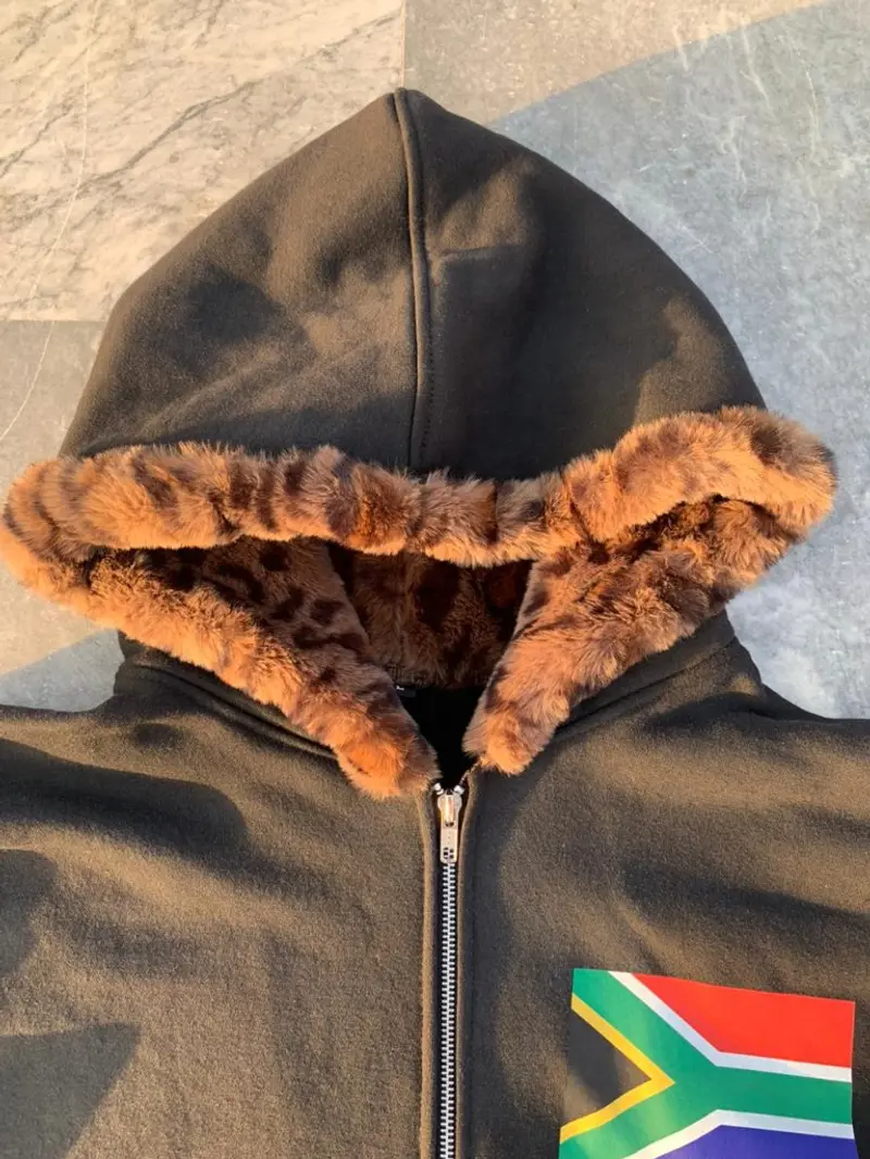 SA Flag Hoodie — Fur Hood Detail