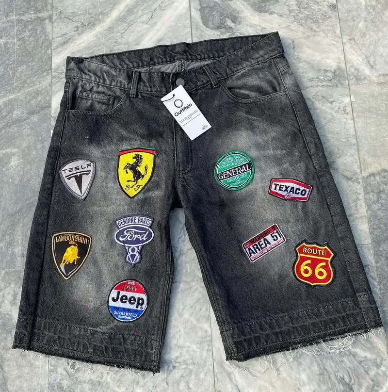 Outfitsia Patch Denim Shorts — Black Wash