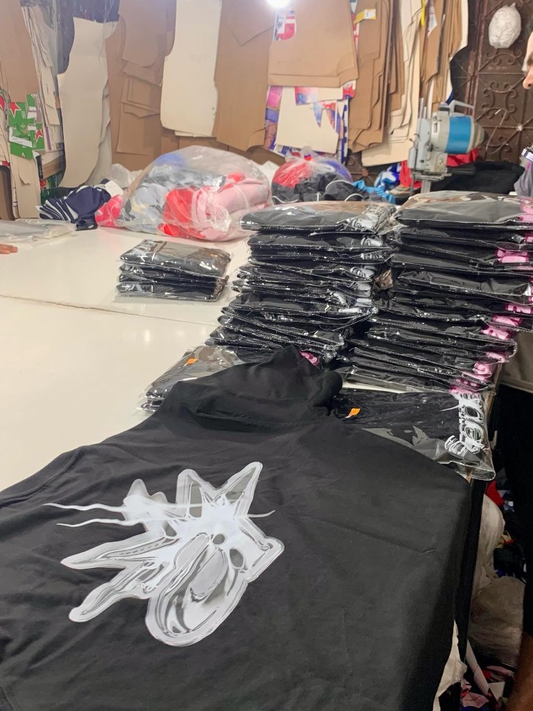 Finished branded apparel ready for shipping