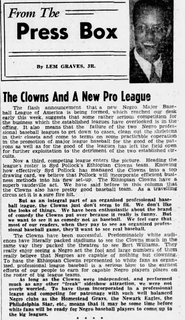 From The Press Box: The Clowns And A New Pro League
