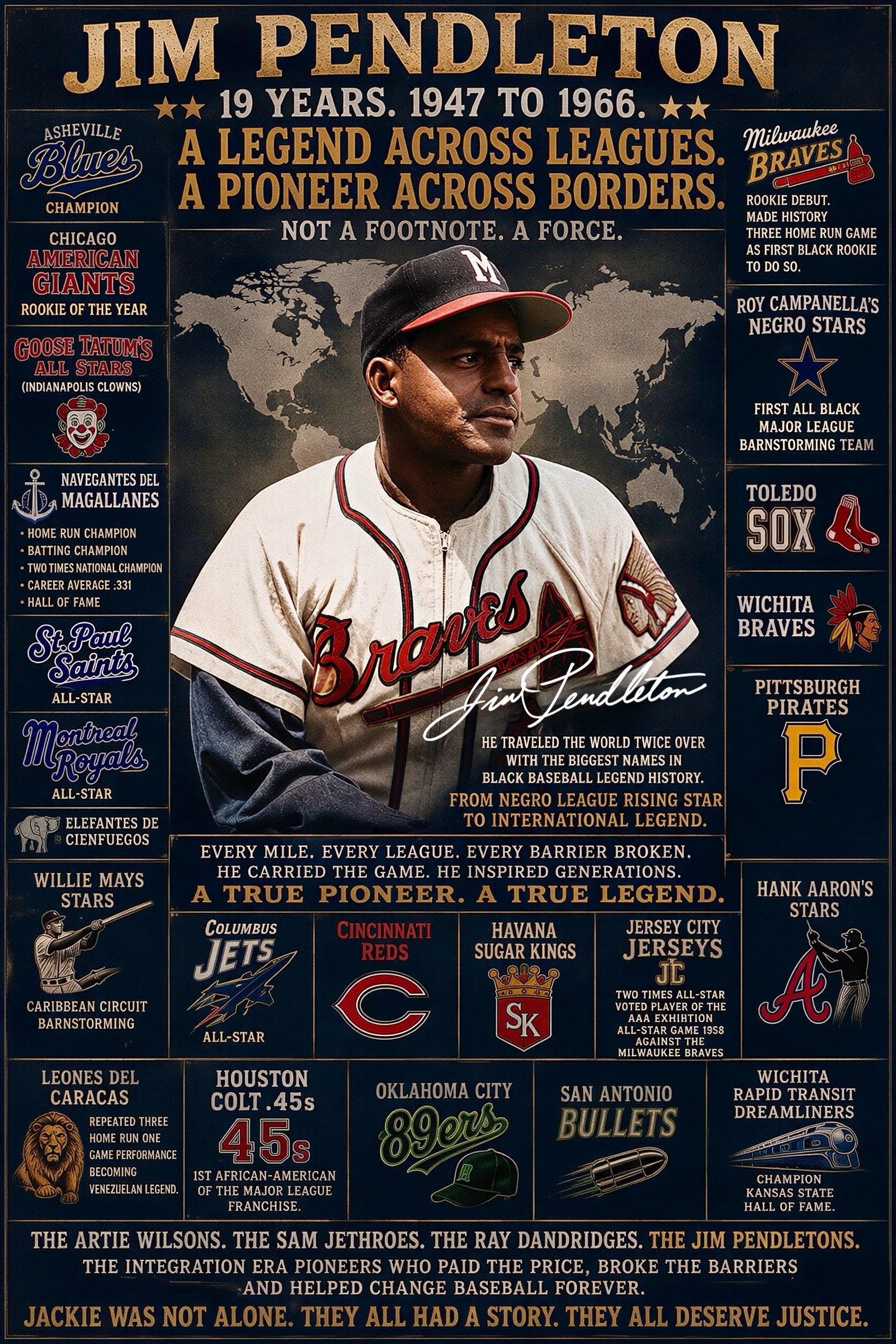 Jim Pendleton — A Legend Across Leagues, A Pioneer Across Borders (Career Tribute Infographic)