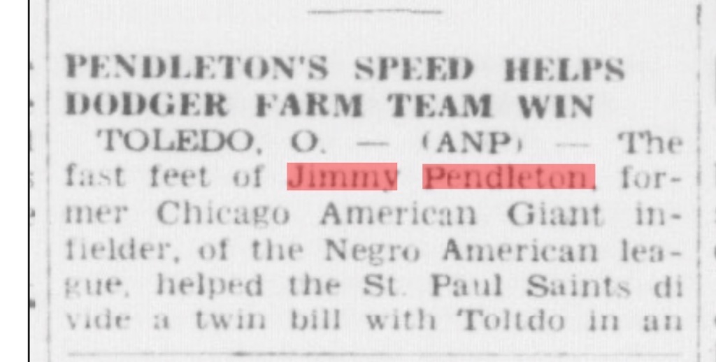 Pendleton's Speed Helps Dodger Farm Team Win — Associated Negro Press
