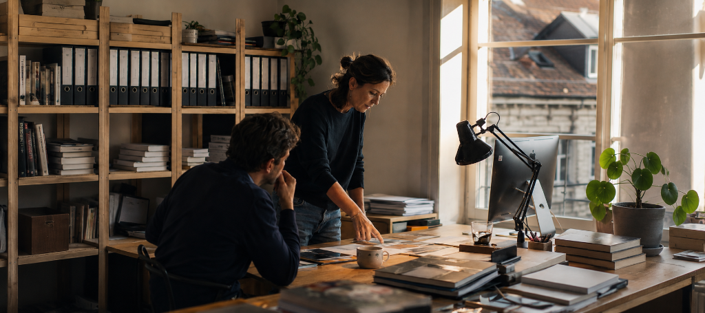 Comptable d'une fiduciaire suisse au travail sur ses dossiers