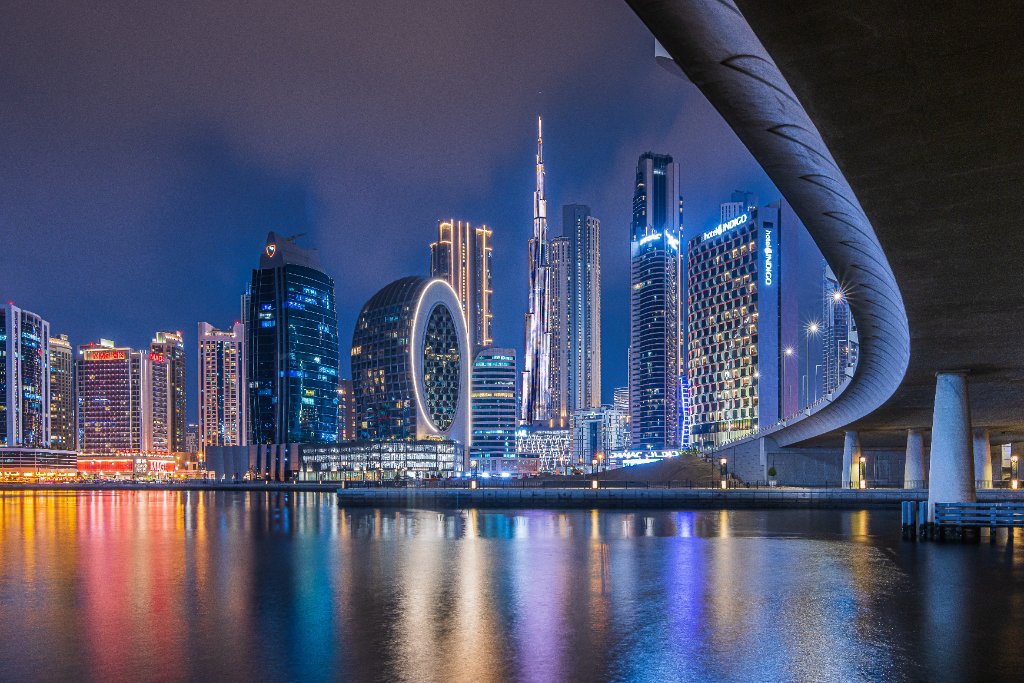 GCC commercial skyline at dusk — infrastructure and commercial architecture