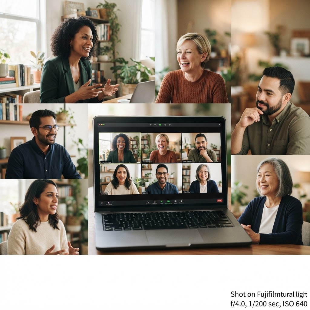 Clinical supervisors connecting in a relaxed virtual community gathering
