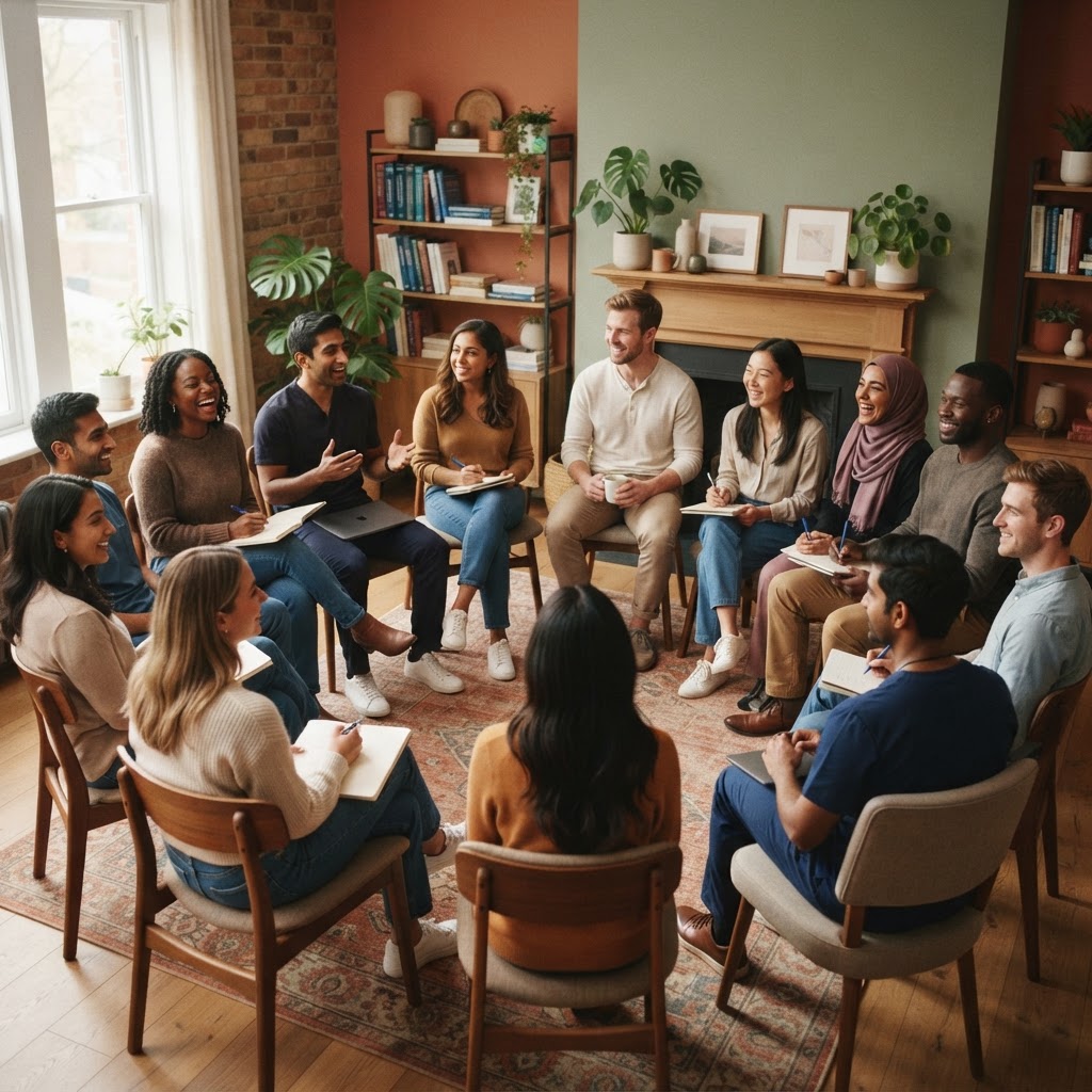Clinicians connecting in a warm virtual community gathering
