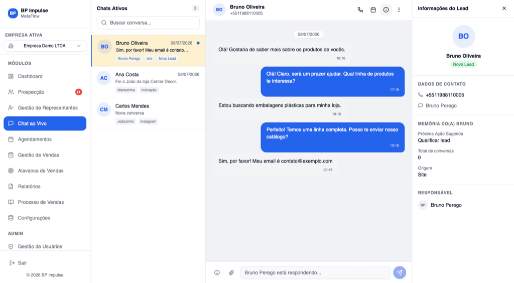 Módulo Chat ao Vivo do MetaFlow