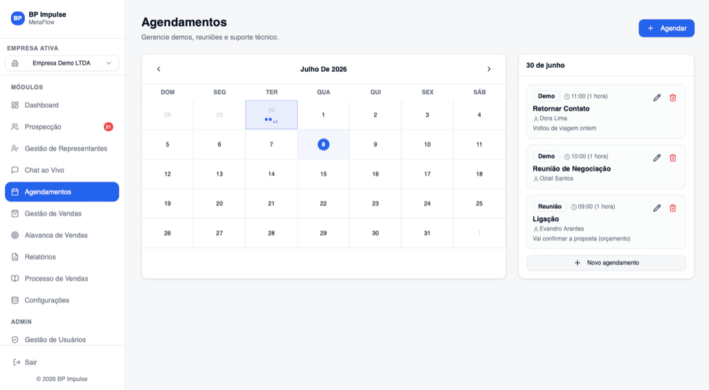 Módulo Agendamentos do MetaFlow